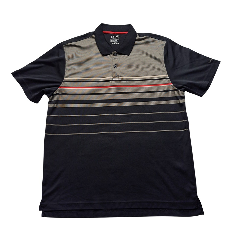 IZOD Polo Shirt Mens XL Black Good Striped Short Sleeve Golf‎ Classix Elite